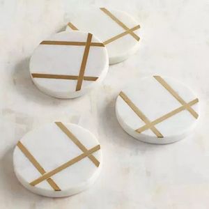 Modern Hexagon Stone Coasters With Gold Lines Non-Slip <b>Mats</b> For Table Decor - Product Image 5