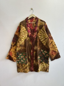 Quilted Kantha Jacket Handmade Vintage Kimono Jacket Boho Tie Dye Jacket - Product Image 2
