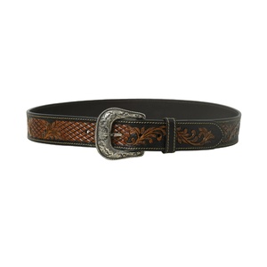 Ceinture en cuir de vache de créateur style vintage tan avec détails floraux sculptés à la main et boucle en acier - Product Image 2