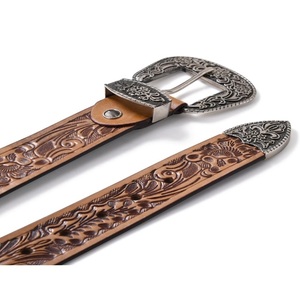 Hot Sale Custom Logo Cowhide <b>Leather</b> Belts High Quality Western Vintage Style Hand <b>Tooled</b> Cowboy Cowgirl Belt Wholesale Price - Product Image 6
