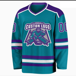 Maillot et chaussettes de hockey sur glace sublimés sur mesure, uniforme bleu en sergé avec rayures et logo d'équipe pour adultes - Product Image 3