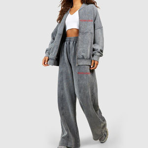 Ensemble de survêtement en molleton gris 2 pièces pour femme, coupe ample, décontracté, longueur intégrale, couleur unie, avec poches, toutes saisons - Product Image 5