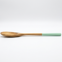 Cuillère longue en teck massif de qualité supérieure, manche vert menthe, écologique, résistante à la chaleur, passe au lave-vaisselle, ustensile de cuisine