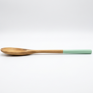 Cuchara Larga de Madera de Teca Sólida Premium con Mango Verde Menta, Utensilio de Cocina Ecológico, Servidor de Arroz de Madera Antiadherente - Product Image 4
