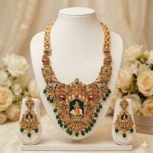 High Quality Traditional South <b>Indian</b> Temple Ethnic Brass Laxmi Bridal Set Zircon Flower Design Rose Gold Plated Wedding Party - Product Image 2