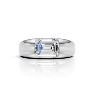 Bague ajustable en moissanite taille émeraude, en argent 925, sertie en canal, élégante et moderne, bijou raffiné avec centre poli - Product Image 2