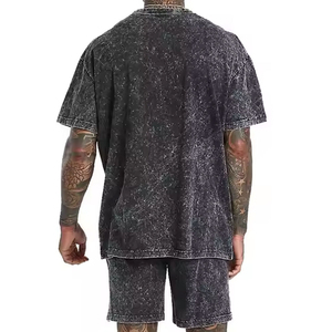 Custom Men's 2 Piece Polyester/Cotton Blend Sweatsuit Summer Acid <b>Wash</b> T-Shirt Shorts Set High Street Style Breathable Digital - Product Image 5