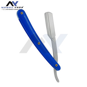 Hot Sale Barber Razor Salon Foldable Stainless Steel Blade Shaving Razor <b>Swing</b> Lock Blue & Silver Plastic Handle Barber Shaving - Product Image 2