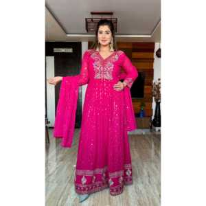 FD Designer Conjunto Rosa Bordado Pent y Dupatta Vestido con Secuencia de Trabajo para Mujer - Product Image 5