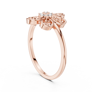Bague en or rose à motif floral avec diamant de laboratoire |   Bague de promesse à fleurs d'inspiration vintage pour femme, cadeau d'anniversaire - Product Image 2