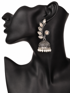 Factory Wholesale Brass Zircon Oxidized Drop Jhumki <b>Earrings</b> for Women Indian Bohemian Fashion Jewelry - Product Image 1
