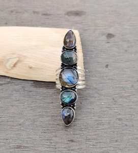 Wholesale Natural Labradorite Multi Stone 925 Sterling <b>Silver</b> Handmade Pave Setting Unisex Signet Statement <b>Ring</b> Vintage <b>Boho</b> - Product Image 6