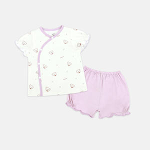 Conjunto de Ropa para Bebé con Diseño de Dibujos Animados, Manga Corta, Botones Laterales, 95% Bambú, 5% Elastano, Material de Punto Suave - Product Image 1