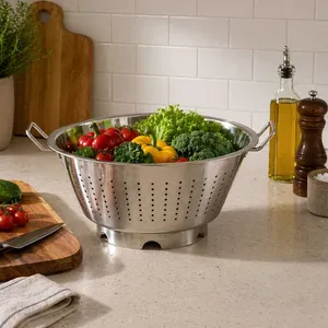 Panier égouttoir en acier inoxydable robuste avec poignées latérales, résistant à la rouille, pour le lavage des fruits et légumes, idéal pour la cuisine - Product Image 2