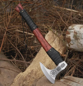 Mano Vikinga Barbuda Hecha a Mano Personalizada |   Hacha de Acero con Alto Contenido de Carbono Forjada a Mano con Funda de Cuero y Madera |   Grado Industrial OEM/ODM - Product Image 4
