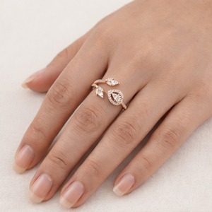 Pahal Jewels Ensemble de bagues de fiançailles romantiques en moissanite forme flèche, en argent 925 plaqué or rose, pour femme, sertissage pavé, bagues marquise - Product Image 2