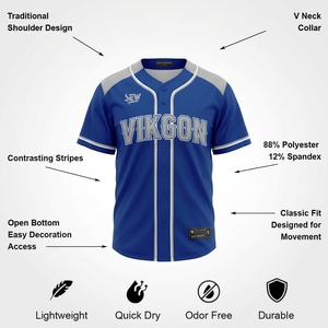 เสื้อเบสบอลทีมฝึกซ้อมแบบเต็มตัว กระดุมติดเต็มตัว ระบายอากาศได้ดี ไซส์ใหญ่พิเศษ ทรงยืดหยุ่น  แบบซับลิเมชั่น - Product Image 5