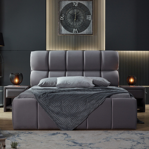 Lit plateforme haut de gamme en velours durable avec tête de lit rembourrée, structure en panneaux de particules et cadre en pin pour maisons, hôtels et villas - Product Image 2