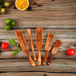 Ensemble d'ustensiles de cuisine en bois d'acacia manguier antiadhésif et résistant à la chaleur fait à la main en Inde - Product Image 5