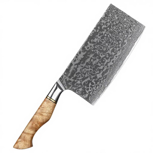 Cuchillo de chef hecho a mano PASHA ENTERPRISES, tipo Cleaver de Damasco, con mango ergonómico de madera y cuero, cuchillos de cocina para chef al por mayor. - Product Image 5