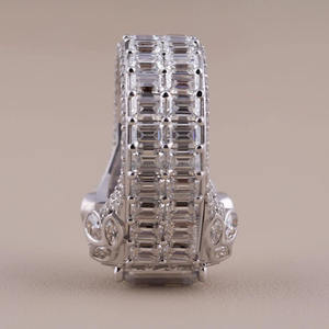 <b>Emerald</b> Cut Men's Iced Moissanite Hip Hop Cluster Halo Rhodium Plated 925 Sterling <b>Silver</b> Wedding Engagement Handmade <b>Ring</b> Gift - Product Image 2