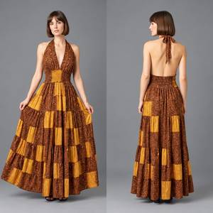 Vestido maxi sin mangas con estampado africano para mujer, cuello en V, vestido largo escalonado, elegante, floral, informal, ropa de playa de verano - Product Image 5