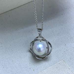 Pendentif en perle d'eau douce naturelle Zhuji 9-10 mm, blanc froid, rond, sans défaut, argent S925, charme en perle Edison - Product Image 2