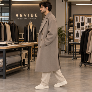 Manteau long de luxe décontracté et formel pour homme en mélange de laine, double boutonnage, couleur taupe pierre, coupe oversize, idéal pour l'hiver – Fabricant - Product Image 4
