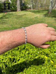 Bracelet de luxe pour homme en or blanc 14 carats, chaîne à maillons cylindriques entièrement pavée, diamants de laboratoire, style hip-hop, bracelet statement - Product Image 4
