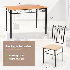 Set da Pranzo Moderno in Legno Massello a 5 Pezzi con Sedie Imbottite per Cucina - Product Image 4