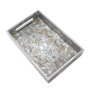 Bandeja de servir rectangular de alta calidad con incrustaciones de nácar, hecha a mano, bandeja decorativa para mesa de café, decoración del hogar. - Product Image 1
