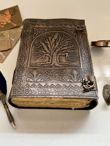 Handmade Vintage Leather Paper Sewing Bound Hardcover Journal Sketchbook Calligraphy Deckle Edge Celtic Tree Life Grimoire Gift - Product Image 3