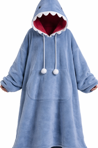 Manta con Capucha de Tiburón de Diseño Personalizado – Manta con Capucha de Forro Polar Extra Grande y Acogedora con Capucha de Dientes y Forro Rojo - Product Image 6