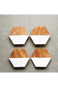 Marble Top Wood <b>Coaster</b> <b>Set</b> Modern Beverage Holders For Restaurant Hotel Cafe Dining And Home Entertaining Accessories - Product Image 2
