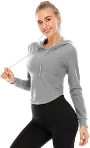 Sweat à capuche à manches longues pour femme, haut court et décontracté, avec cordon de serrage, Fitness, vente en gros - Product Image 5