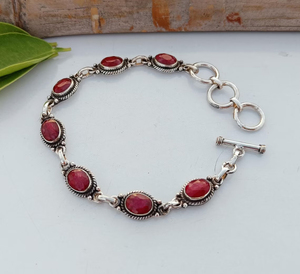 Natural <b>Ruby</b> 925 Sterling Silver Adjustable <b>Bracelet</b> Natural Gemstone Jewelry Boho Statement <b>Bracelet</b> for Women Men Gift - Product Image 1
