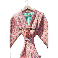 Abrigo Informal de Manga Larga con Estampado de Bloques Indio Vintage, Ropa de Mujer, Transpirable, Cuello en V, Chaquetas Acolchadas Tejidas a Rayas