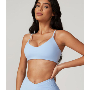 Wholesale Custom Ice Blue Zoe Sports <b>Bra</b> 4 Way Stretch <b>Thin</b> <b>Straps</b> Breathable Quick Dry High Impact Women Gym Fitness Sports <b>Bra</b> - Product Image 1