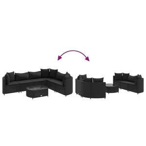 Divano da 7 pezzi in Poly Rattan nero con cuscini eleganti mobili da esterno - Product Image 6
