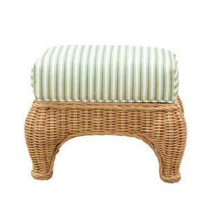<b>Rectangular</b> Handwoven Rattan Bench Stool with Striped <b>Cushion</b> Top Elegant Natural Wicker Seating Durable Eco Friendly OEM ODM - Product Image 2