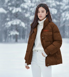Women's Black Quilted Jacket <b>Stand</b> Collar Full Sleeve Polyester Wadding Windproof Logo Front Winter Coat - Product Image 5