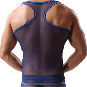 Chemises transparentes en maille filet sans manches pour hommes, col rond, style streetwear, personnalisables - Product Image 2