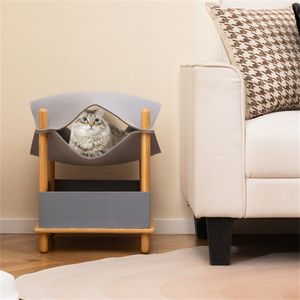Cuccia per Gatti Moderna e Lussuosa a 2 Livelli con Amaca, Casa per Animali in Legno Massiccio per Razze Piccole e Medie, Cuccia da Esterno - Product Image 6