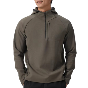 Quick Dry Sweat Wicking Workout Training Pullovers Custom Made Quarter Zip Hooded Top Muscle Fit Terry Made 1/4 Zip <b>Track</b> <b>Jacket</b> - Product Image 2