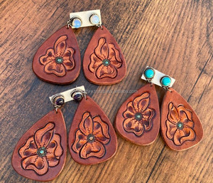 Nouvelle arrivée Style occidental usiné à la main sculpture boucles d'oreilles en cuir femmes mignon à la mode larme boucle d'oreille en cuir usiné bijoux de mode - Product Image 5