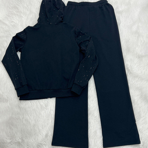 Ensemble de survêtement décontracté pour homme, hiver, deux pièces, sweat à capuche et pantalon de survêtement, orné de strass étincelants - Product Image 2