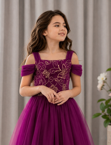 Vestido de Princesa de Gasa Bordado para Niñas, Vestido de Fiesta de Cumpleaños, Boda, con Hombros Descubiertos - Product Image 3