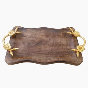 Luxury Wooden Food Dessert <b>Serving</b> <b>Tray</b> With <b>Gold</b> Butterfly Designer Metal Handles Tableware Accessories For Wedding Party Use - Product Image 4