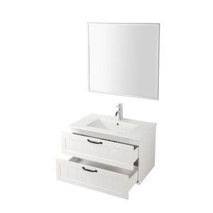 Mobile Bagno Moderno da Parete 31.5 Pollici con Doppio Cassetto, Specchio e Lavabo Integrato, Chiusura Ammortizzata, Stile Decorativo - Product Image 4