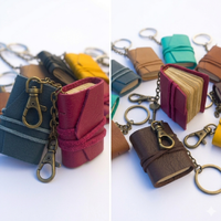 Carnet miniature en cuir souple fait main avec porte-clés, pages vierges, personnalisable, coloré, format poche, pour Noël et le Nouvel An